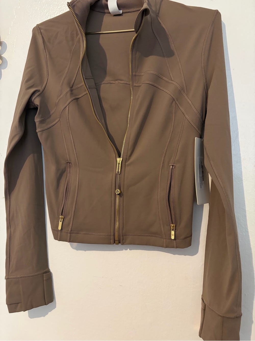 lululemon athletica Taupe Zip-Up Utility Jacket with Gold Hardware